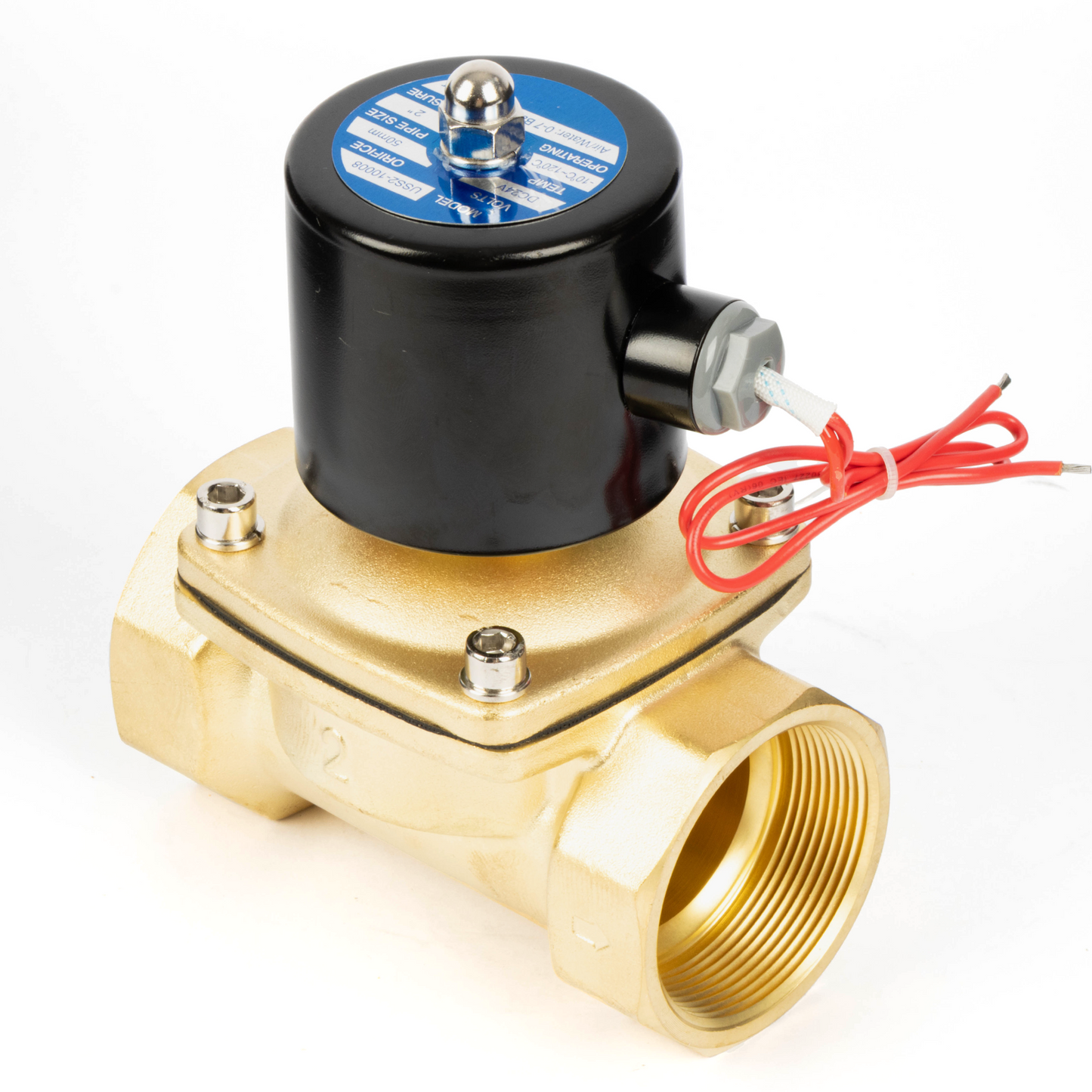 2" Brass Solenoid Valve - 24V DC Normally Closed, Viton Seal