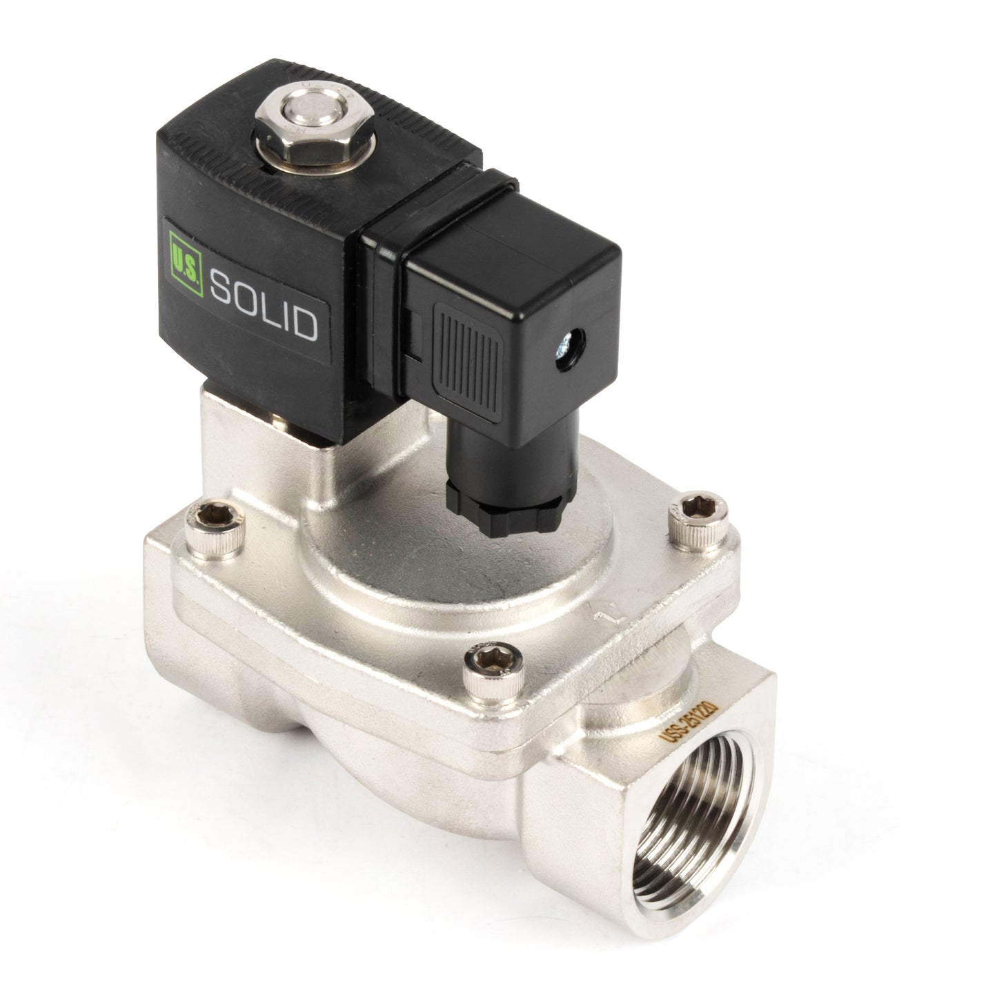 Válvula solenoide de 1" em aço inoxidável - 110V/220V AC, normalmente fechada, 4,4-232 PSI, com vedação em VITON.