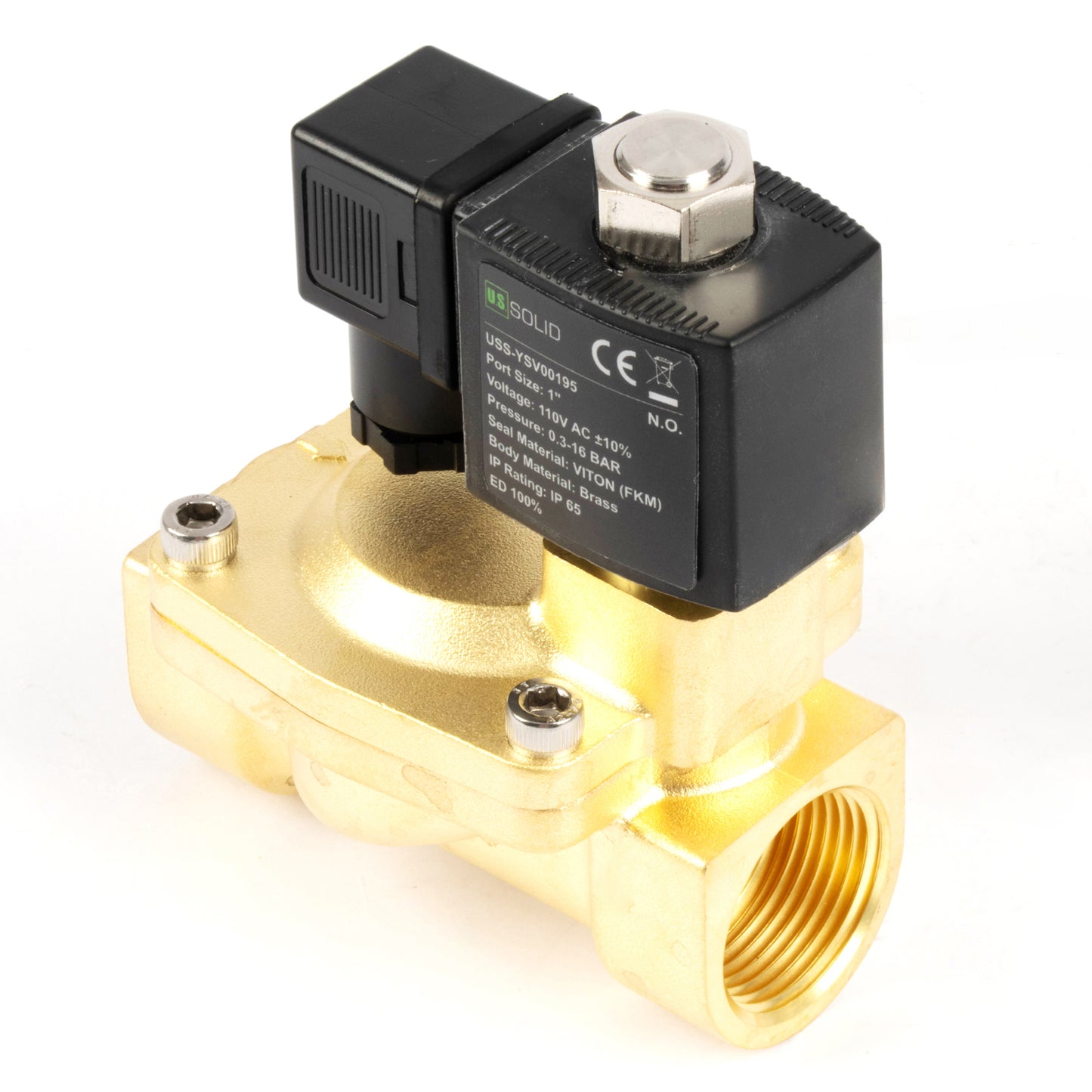 1英寸黄铜电磁阀 - 110V AC/220V AC，常开，4.4-232 PSI，VITON密封