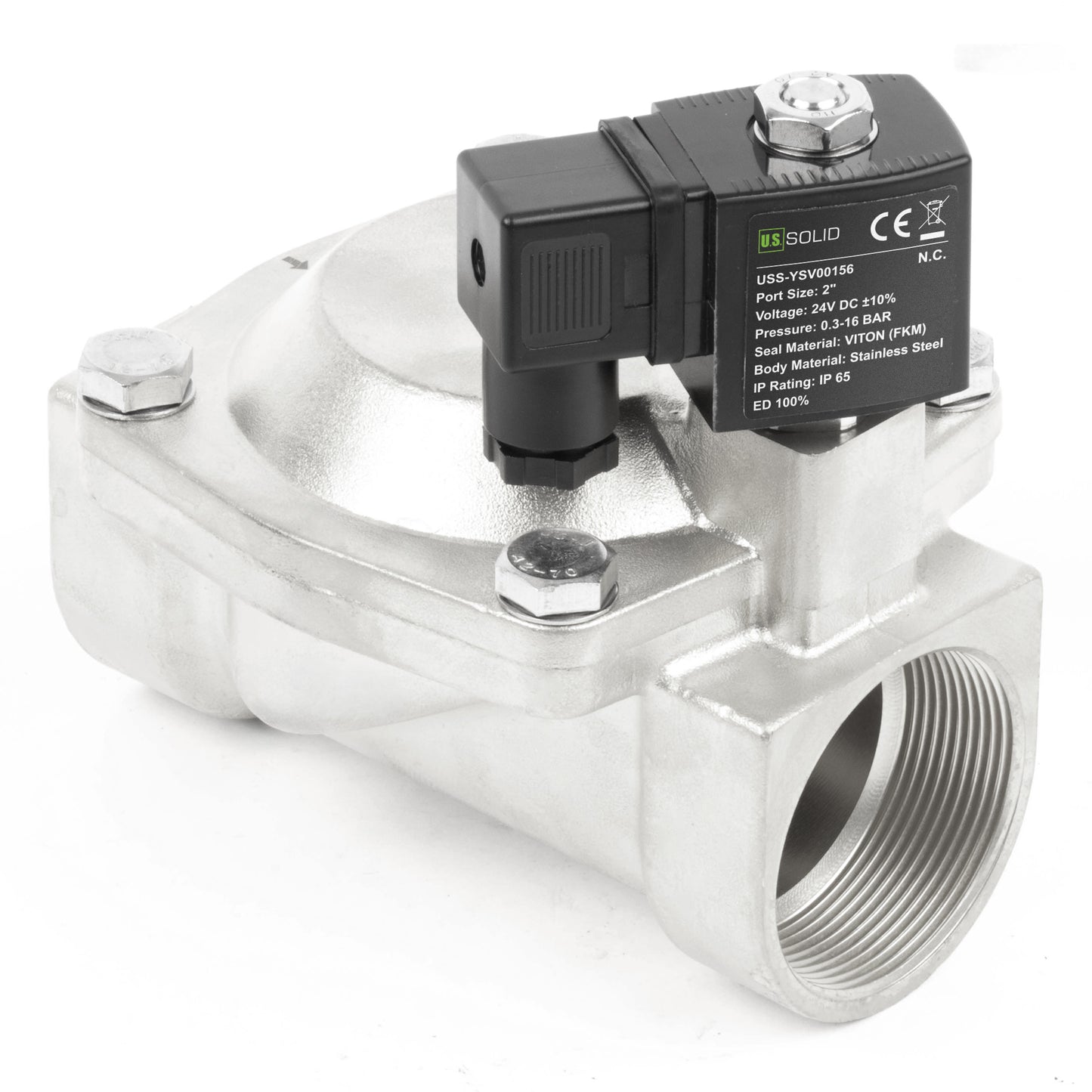 Injap Solenoid Keluli Tahan Karat 2" - 24V DC, Biasanya Tertutup, 4.4-232 PSI, Meterai VITON