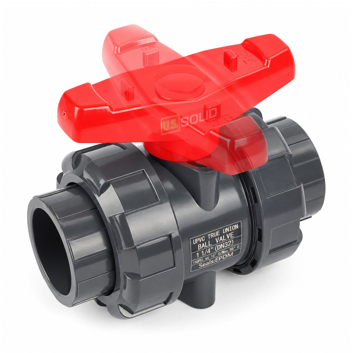 1-1/4" PVC True Union Ball Valve, Full Port, Slip Socket, Schedule 40 and 80 Compatible, 150 psi, PTFE Seat, EPDM O-Ring, 2 Pack