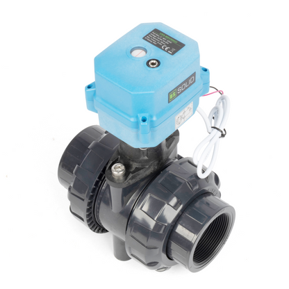 2" UPVC Motorized Ball Valve, Full Port, 9–24V AC/DC, 2-Wire Auto Return, IP67, Normally Closed with Manual Reset