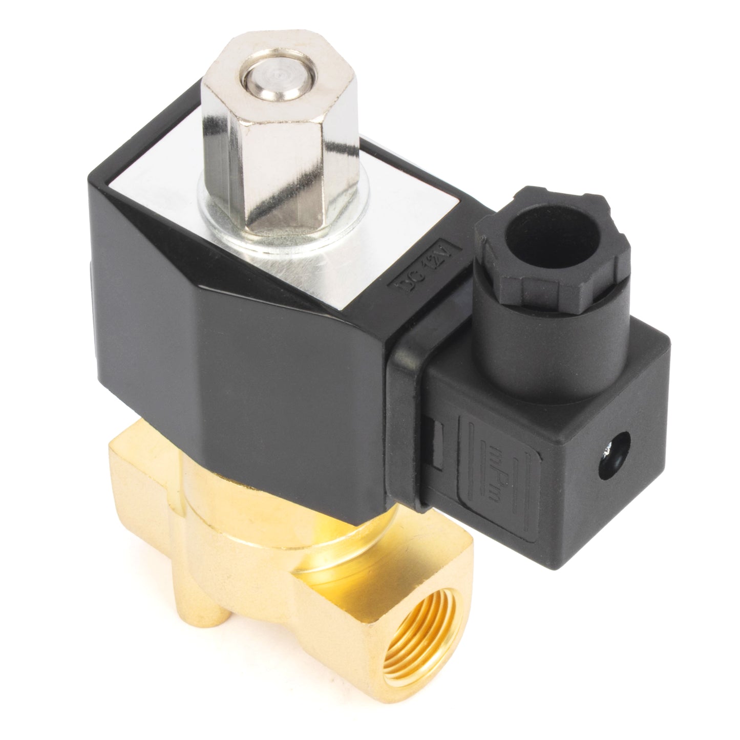 Katup Solenoid Elektrik Kuningan 3/8", DC 12V, Normally Open, Segel Viton