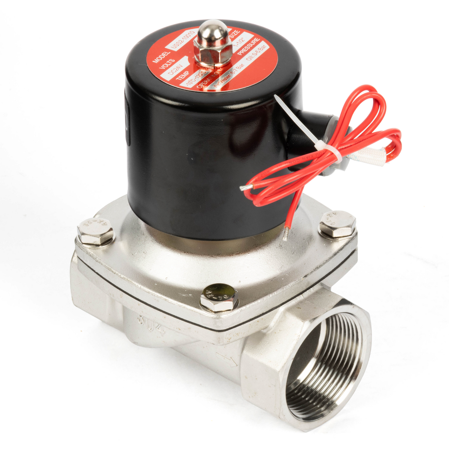 1-1/2" Stainless Steel Solenoid Valve - 24V DC Normally Closed, Viton Seal