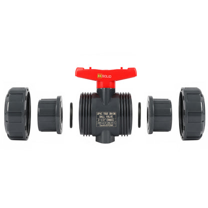 2-1/2" PVC True Union Ball Valve, Full Port, Slip Socket, Schedule 40 and 80 Compatible, 150 psi, PTFE Seat, EPDM O-Ring