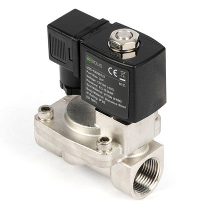 3/4" roestvrijstalen magneetventiel - 12V DC, normaal gesloten, 4,4-232 PSI, VITON-afdichting