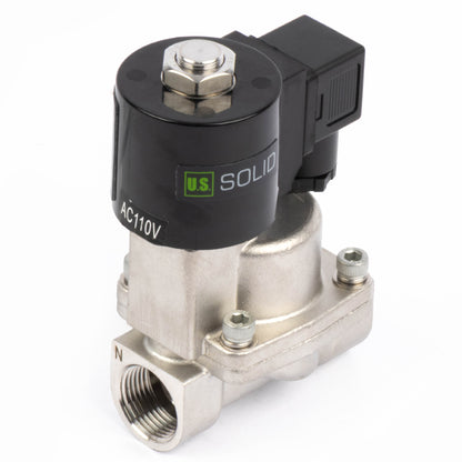Högtemperaturmagnetventil - 3/4" rostfritt stål, 725 PSI, 110V/220V AC, 302°F (150°C), normalt stängd, VITON-tätning