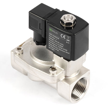 1" magnetventil i rustfrit stål - 24V DC, normalt lukket, 4,4-232 PSI, VITON-tætning