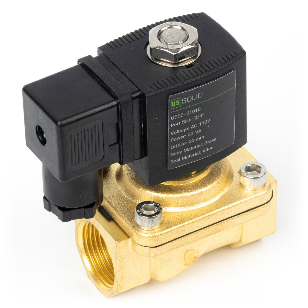 3/4" Solenoid Valve - Brass 110V AC Normally Closed with Viton Seal, Junction Box Type