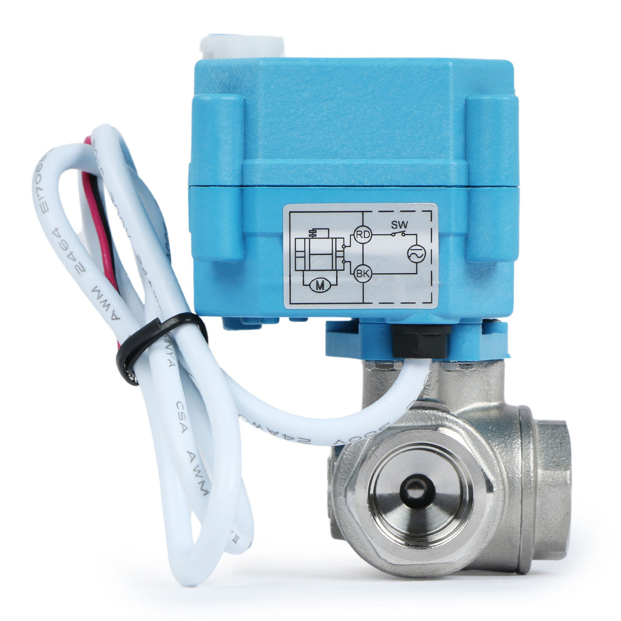 U.S. Solid 3/8" 3 Way Stainless Steel Motorized Ball Valve, AC110-230V, L Type, Standard Port, with Manual Function, IP67