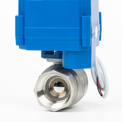 1" Motorized Ball Valve with Manual Function - 2 Wire Auto Return, Stainless Steel, 85-265V AC, Full Port, Normally Open