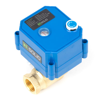 1/2" Motorized Ball Valve with Manual Function - 2 Wire Auto Return, Brass, 85-265V AC, Full Port, Normally Closed