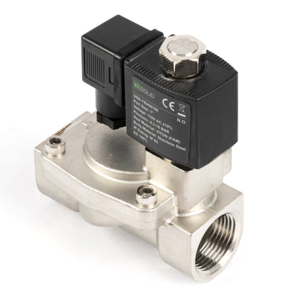 1" ruostumattomasta teräksestä valmistettu magneettiventtiili - 110V AC/220V AC, normaalisti auki, 4,4-232 PSI, VITON-tiiviste