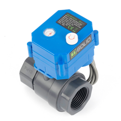 1" UPVC motorisert kuleventil - 2-leders automatisk retur med manuell funksjon, 9–36 V AC/DC, normalt lukket