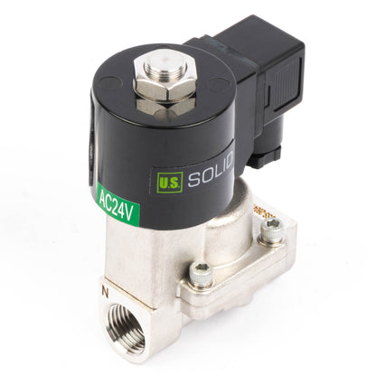 Hogetemperatuur magneetventiel - 1/2" roestvrij staal, 725 PSI, 24V AC, 302°F (150°C), normaal gesloten, VITON-afdichting