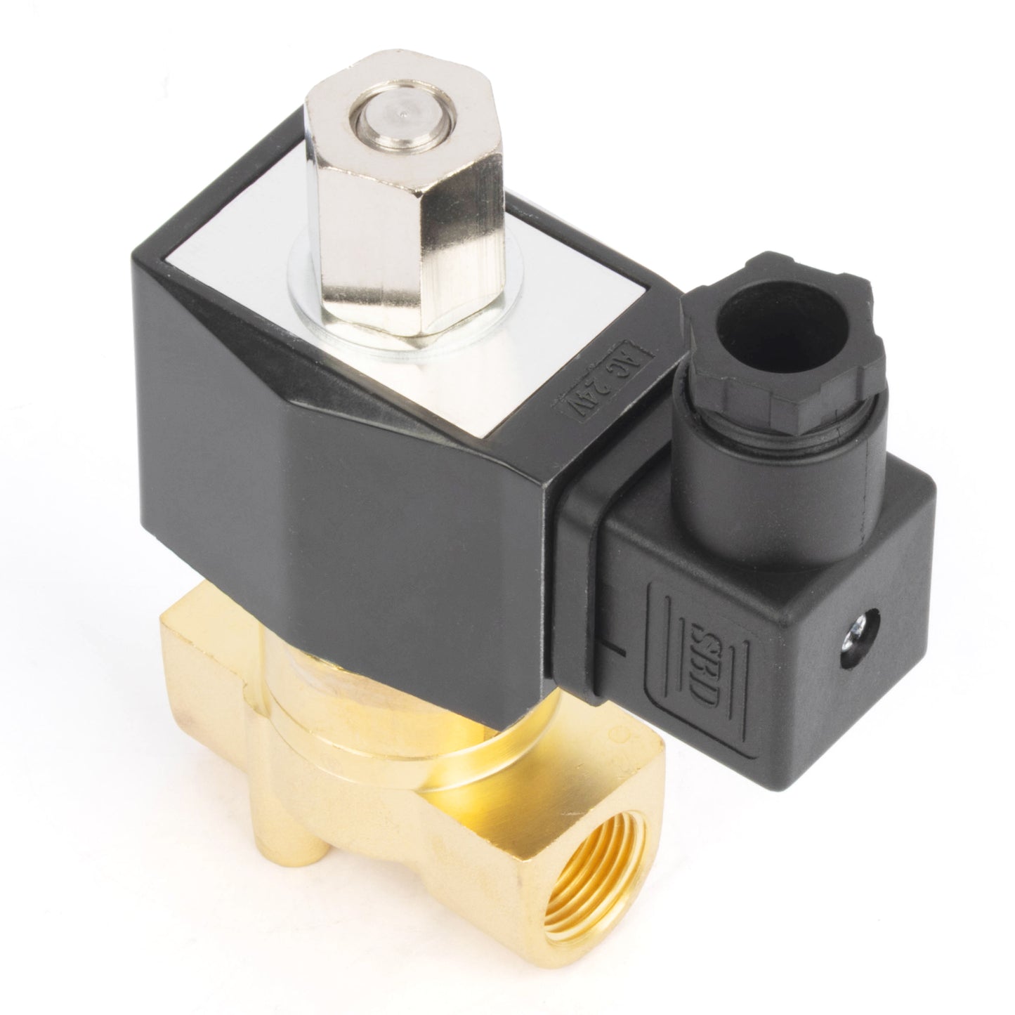 Válvula solenoide elétrica de latão de 3/8", 24 V CA, normalmente aberta, com vedação em Viton.