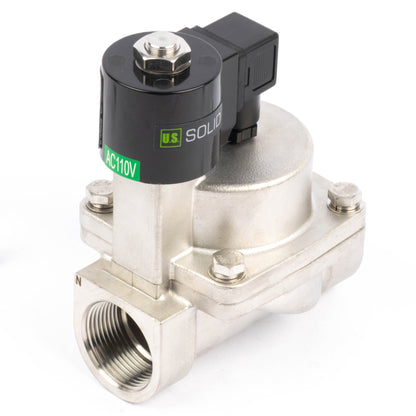 Högtemperaturmagnetventil - 1-1/4" rostfritt stål, 725 PSI, 110V/220V AC, 302°F (150°C), normalt stängd, VITON-tätning