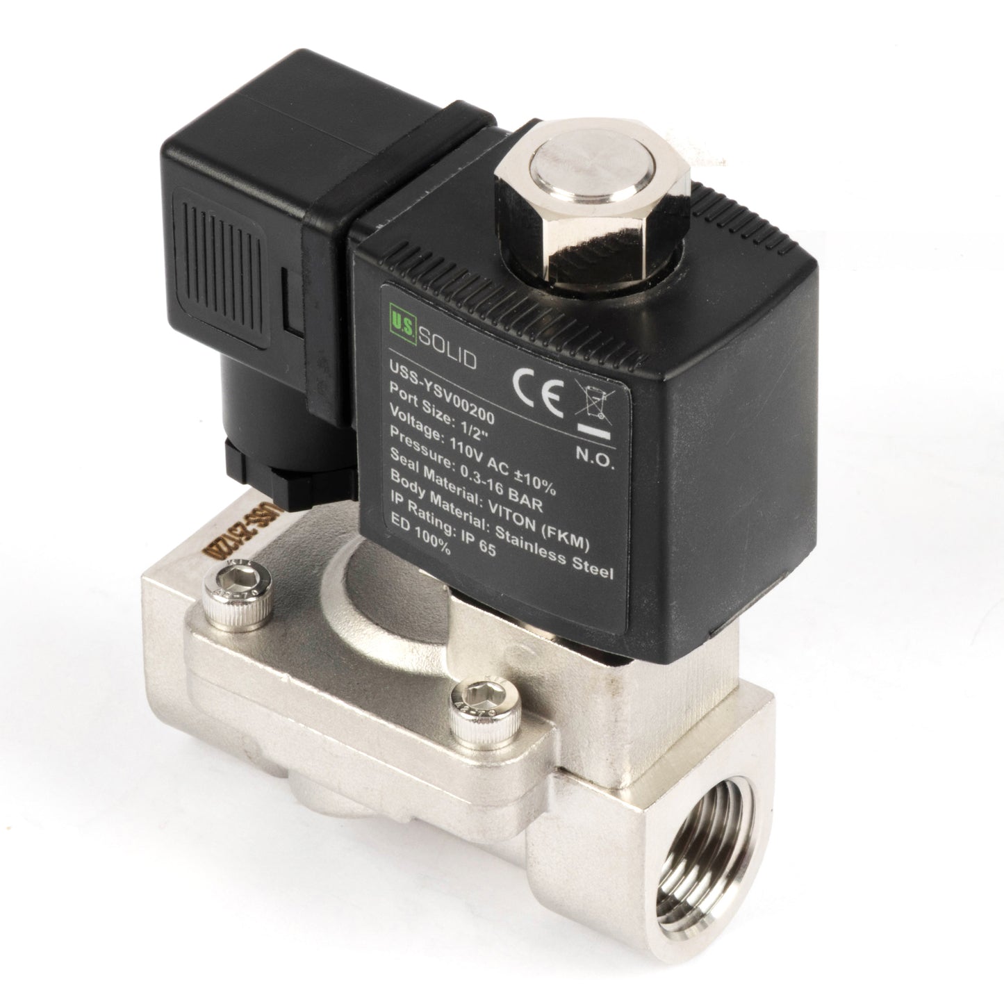 1/2" roestvrijstalen elektrische magneetklep - 24V DC, normaal gesloten, 145 PSI, VITON