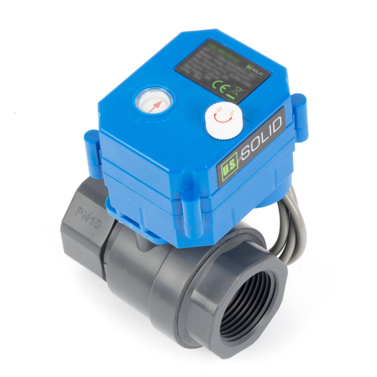 1" UPVC Motorized Ball Valve - 2 Wire Reverse Polarity with Manual Function, 9-36V DC
