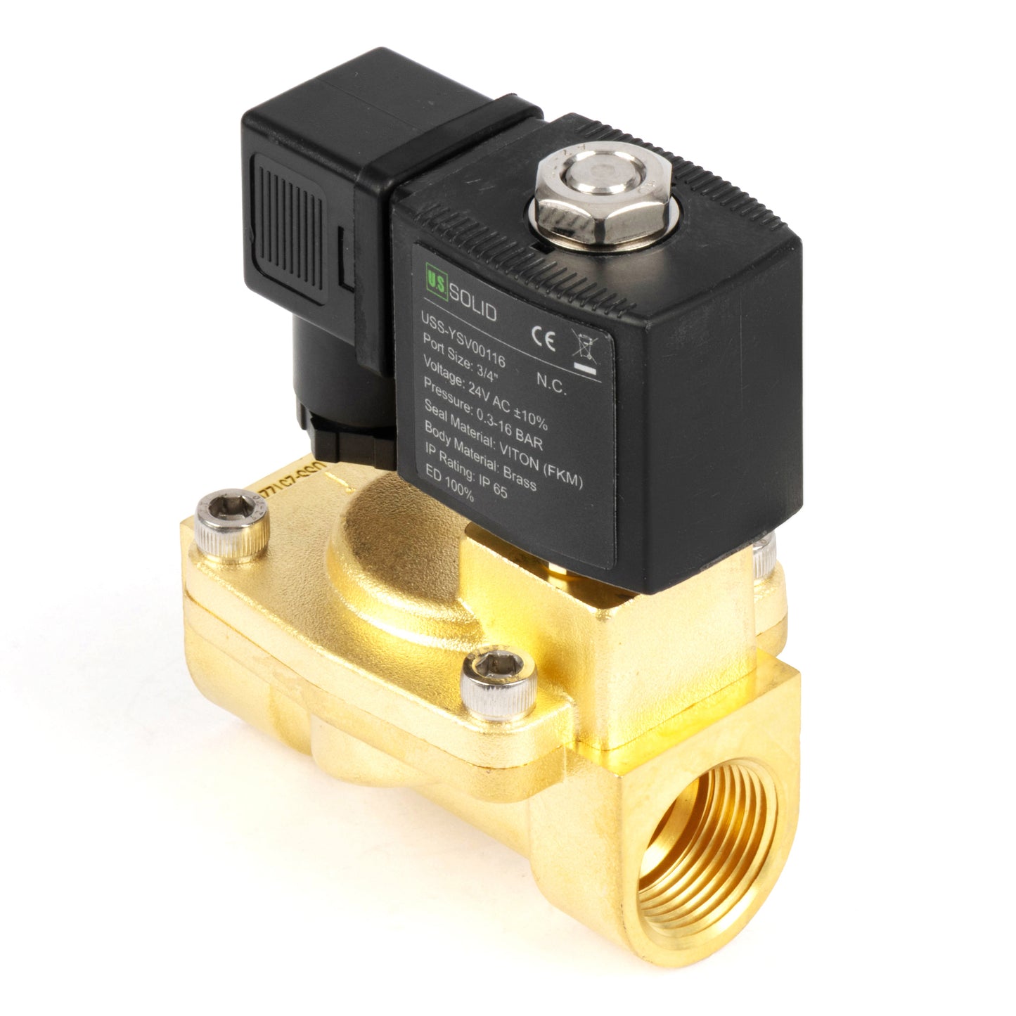 3/4" messing magneetventiel - 24V wisselstroom, normaal gesloten, 4,4-232 PSI, VITON-afdichting