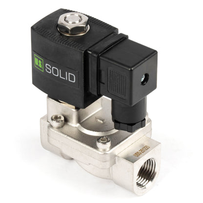 Électrovanne en acier inoxydable 1/2" - 110 V / 220 V CA, normalement fermée, 4,4-232 PSI, joint VITON