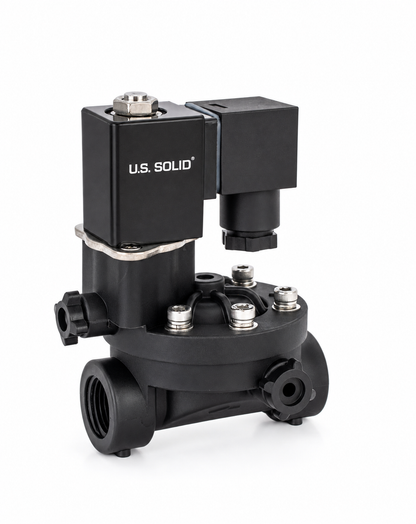 1/2" Plastic PA66 Solenoid Valve 24V AC 8 Bar Manual Override, Inlet Filter for Irrigation, Normally Closed