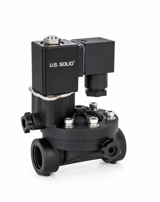 1/2" Plastic PA66 Solenoid Valve 24V AC 8 Bar Manual Override, Inlet Filter for Irrigation, Normally Closed