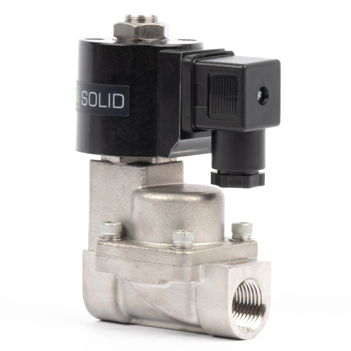고온 솔레노이드 밸브 - 3/8인치 스테인리스강, 725 PSI, 24V DC, 302°F (150°C), 상시 닫힘, VITON 씰