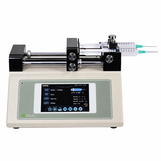 Dual-Channel Laboratory Syringe Pump, 0.7 pL/min Ultra-Low Flow Rate, ±0.1% Accuracy, 5" HD Touchscreen