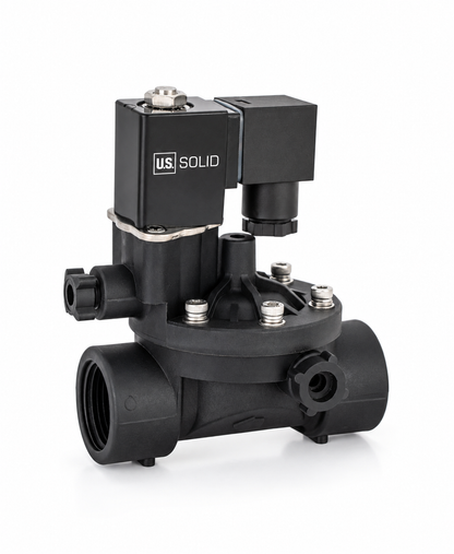 1/2" Plastic PA66 Solenoid Valve 12V DC 8 Bar Manual Override, Inlet Filter for Irrigation, Normally Closed