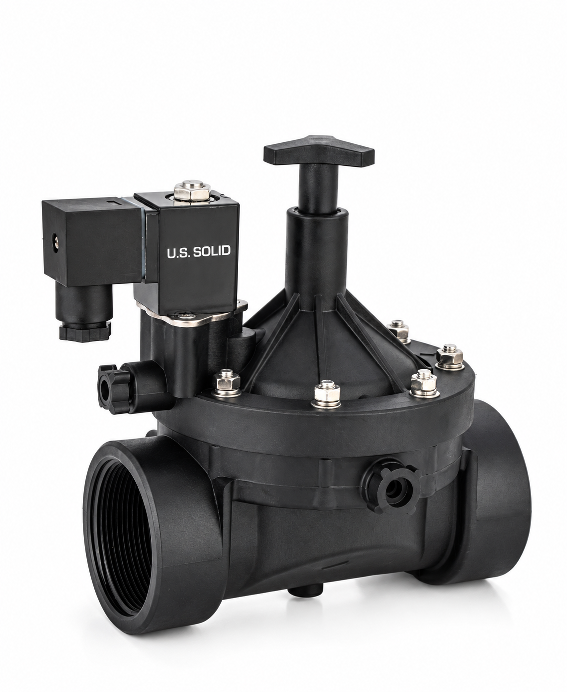 1-1/2" Plastic PA66 Solenoid Valve 12V DC 8 Bar Adjustable Flow & Manual Override, Inlet Filter for Irrigation, Normally Closed