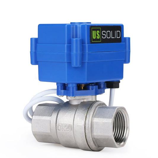 U.S. Solid Motorized Ball Valve- 1” Stainless Steel Electrical Ball Valve with Full Port, 9-24 V DC, 2 Wire Reverse Polarity