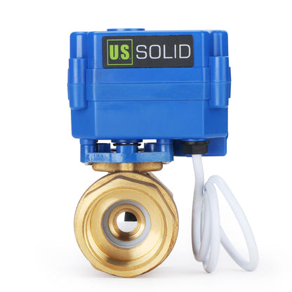 U.S. Solid Motorized Ball Valve- 1" Brass Electrical Ball Valve with Standard Port, 9-24 V AC/DC, 2 Wire Auto Return, Normally Open