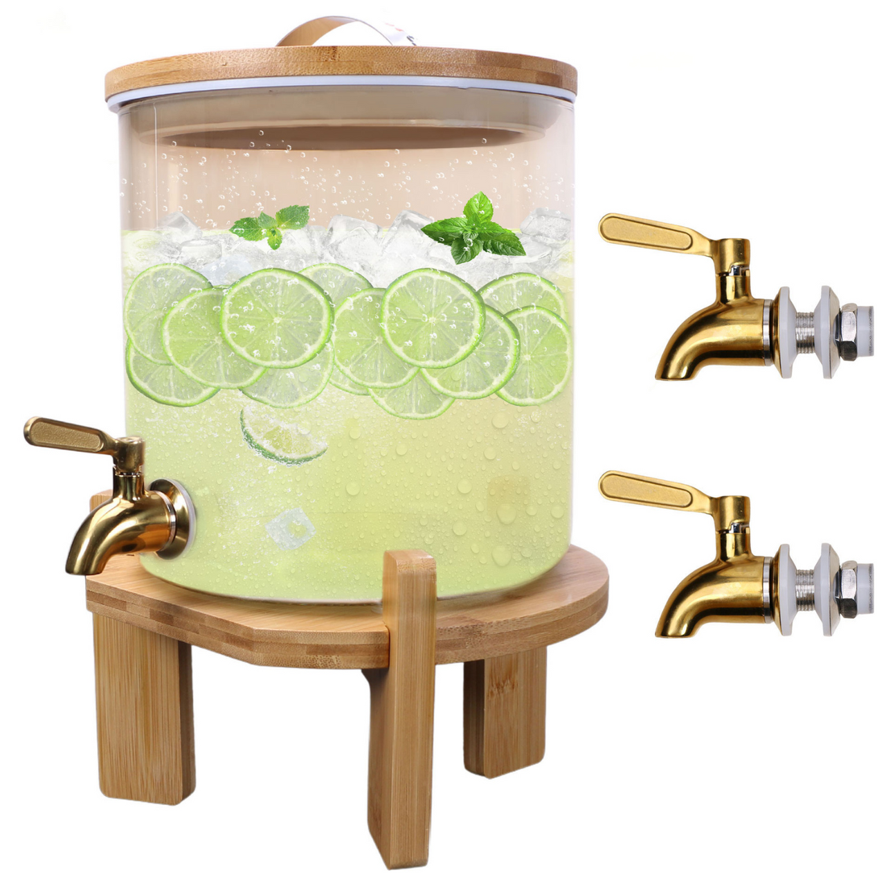 U.S. SOLID Beverage Dispenser - 1.3 Gallon (5L) for Iced or Hot Drinks Wood Stand 1 Faucet Sets for Replacement