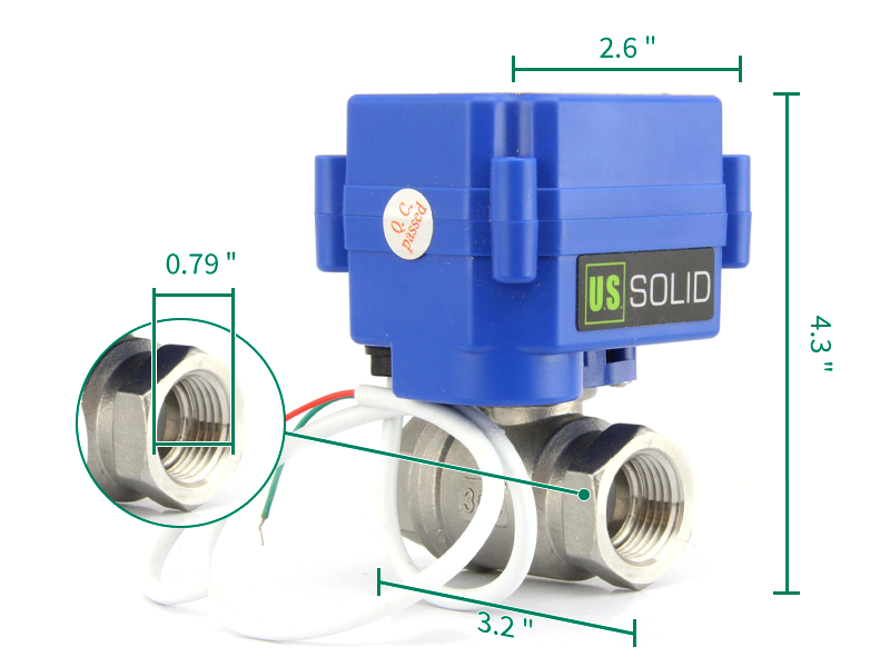 U.S. Solid 3/4″ Elektrische Kogelkraan Van Roestvrij Staal – 85-265V AC, Stroomloos Open, 2-draads, DN20, Met Automatische Terugloop