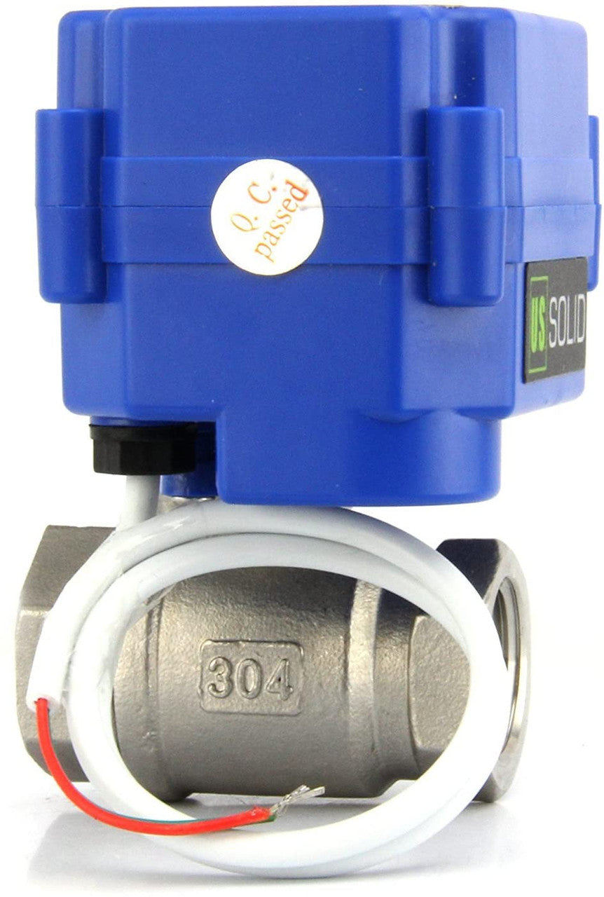 U.S. Solid Motorized Ball Valve- 3/4” Stainless Steel Electrical Ball Valve with Standard Port, 85-265 V AC, 2 Wire Auto Return