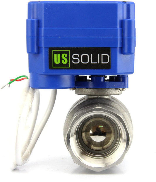 U.S. Solid Motorized Ball Valve- 1” Stainless Steel Electrical Ball Valve with Standard Port, 85-265 V AC, 2 Wire Auto Return