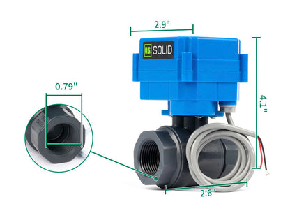 3/4" UPVC Motorized Ball Valve - 85-265V AC Plastic Electrical Ball Valve with Full Port, 2 Wire Auto Return, Normally Open