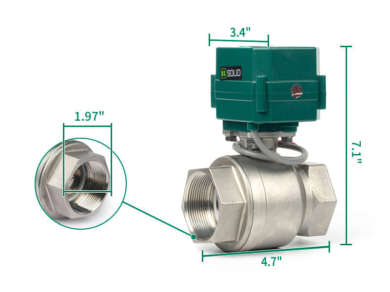 2" Motorlu Küresel Vana - Paslanmaz Çelik 3 Kablolu, 9-24V AC/DC Elektrikli Küresel Vana, Tam Geçişli, Normalde Kapalı, NSF Sertifikalı