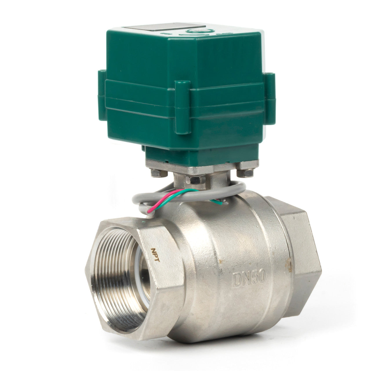 2" Motorlu Küresel Vana - Paslanmaz Çelik 3 Kablolu, 9-24V AC/DC Elektrikli Küresel Vana, Tam Geçişli, Normalde Kapalı, NSF Sertifikalı