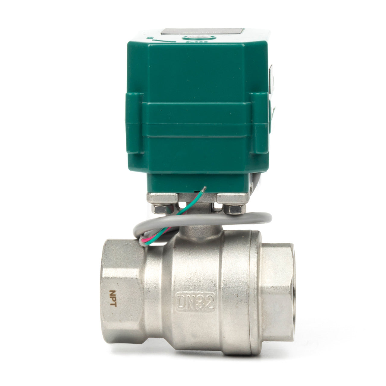 วาล์วบอลไฟฟ้าขนาด 1-1/4 นิ้ว - สแตนเลสสตีล 3 สาย, 9-24V AC/DC วาล์วบอลไฟฟ้าแบบเต็มพอร์ต, ปกติปิด, ได้รับการรับรอง NSF