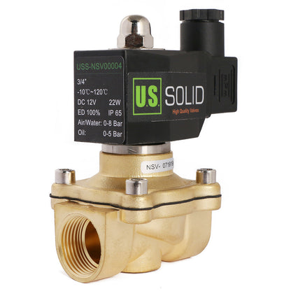 U.S. Solid 3/4" Brass Electric Solenoid Valve 12V DC Normally Closed VITON Air Water Oil Fuel