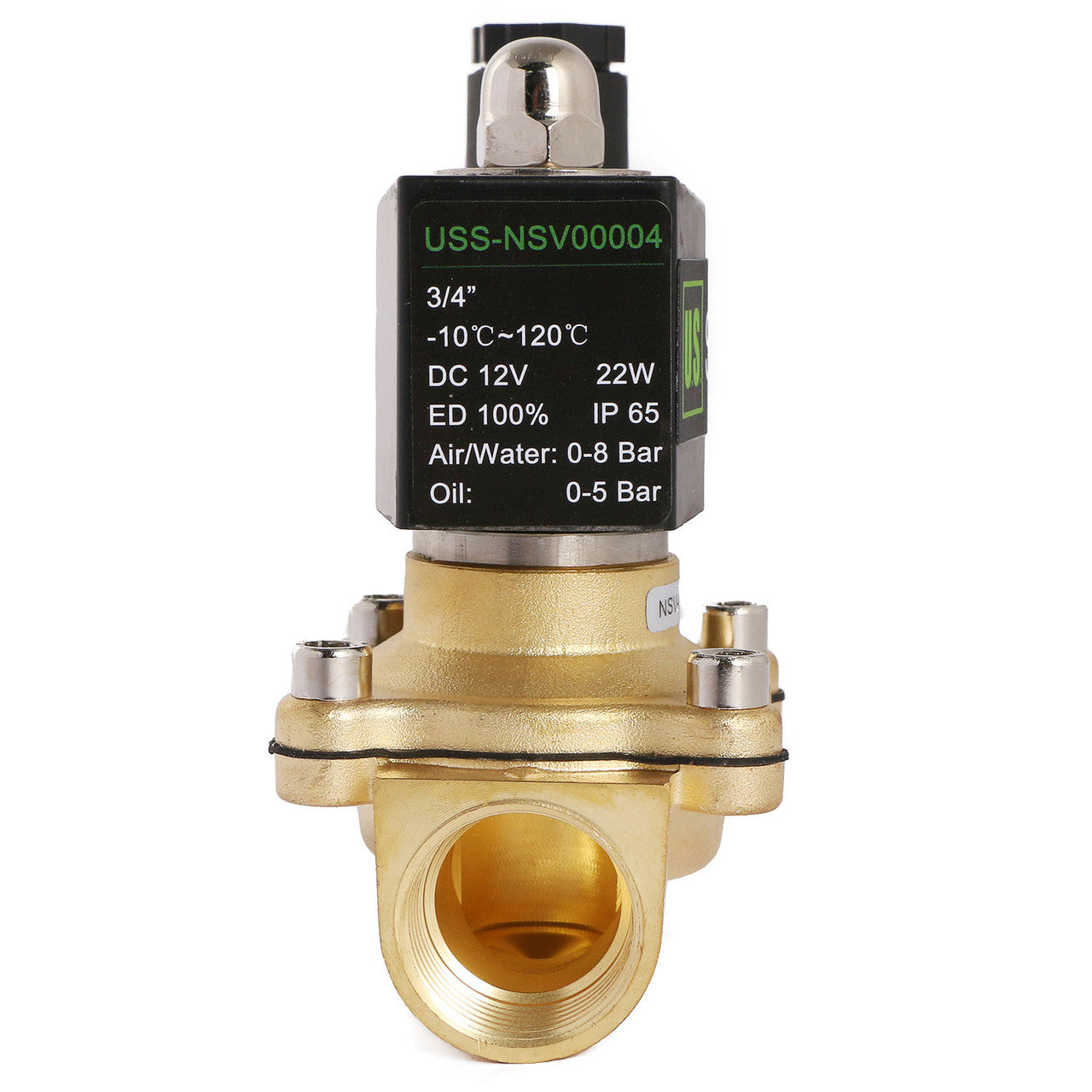 U.S. Solid 3/4" Brass Electric Solenoid Valve 12V DC Normally Closed VITON Air Water Oil Fuel