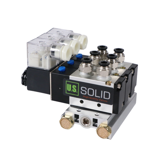 4V210-08 2 Position 5 Way 3 Pneumatic Solenoid Valves Manifold Base, AC 110V, Normally Closed