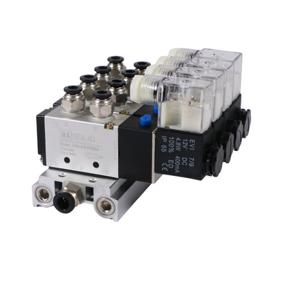 4V210-08 2 Position 5 Way 4 Pneumatic Solenoid Valves Manifold Base, AC 110V, Normally Closed