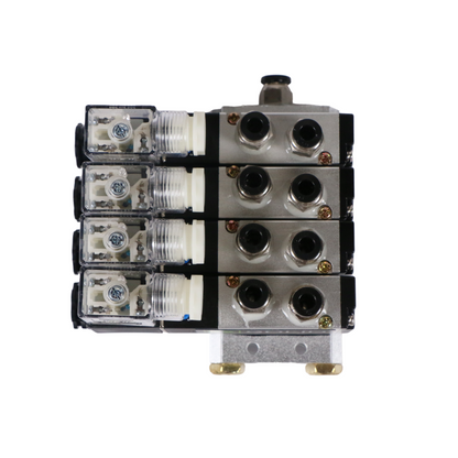 4V210-08 2 Position 5 Way 4 Pneumatic Solenoid Valves Manifold Base, AC 110V, Normally Closed