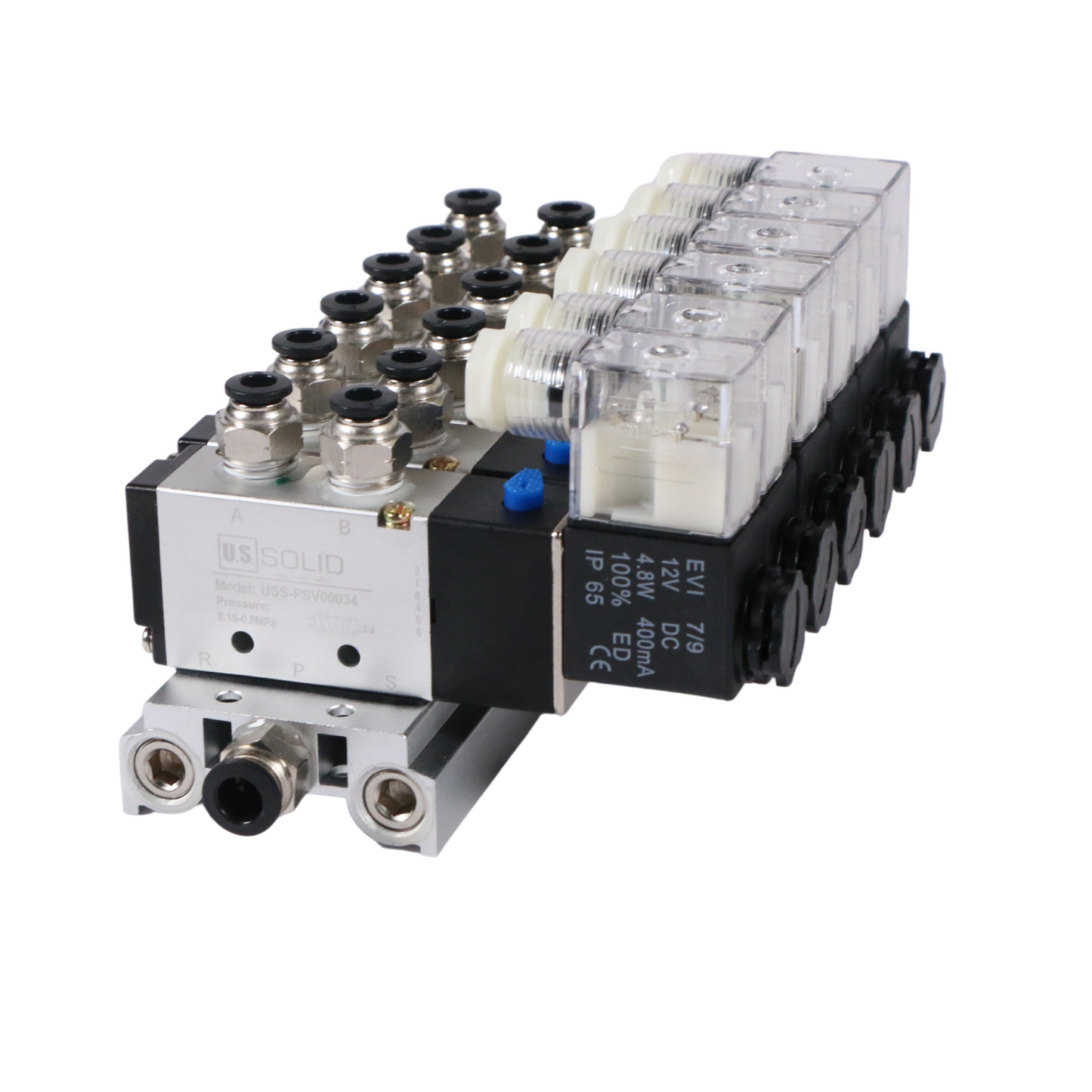 4V210-08 2 Position 5 Way 6 Pneumatic Solenoid Valves Manifold Base, AC 110V, Normally Closed