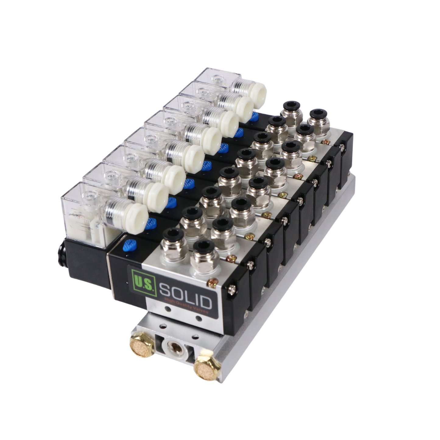 4V210-08 2 Position 5 Way 8 Pneumatic Solenoid Valves Manifold Base, AC 110V, Normally Closed