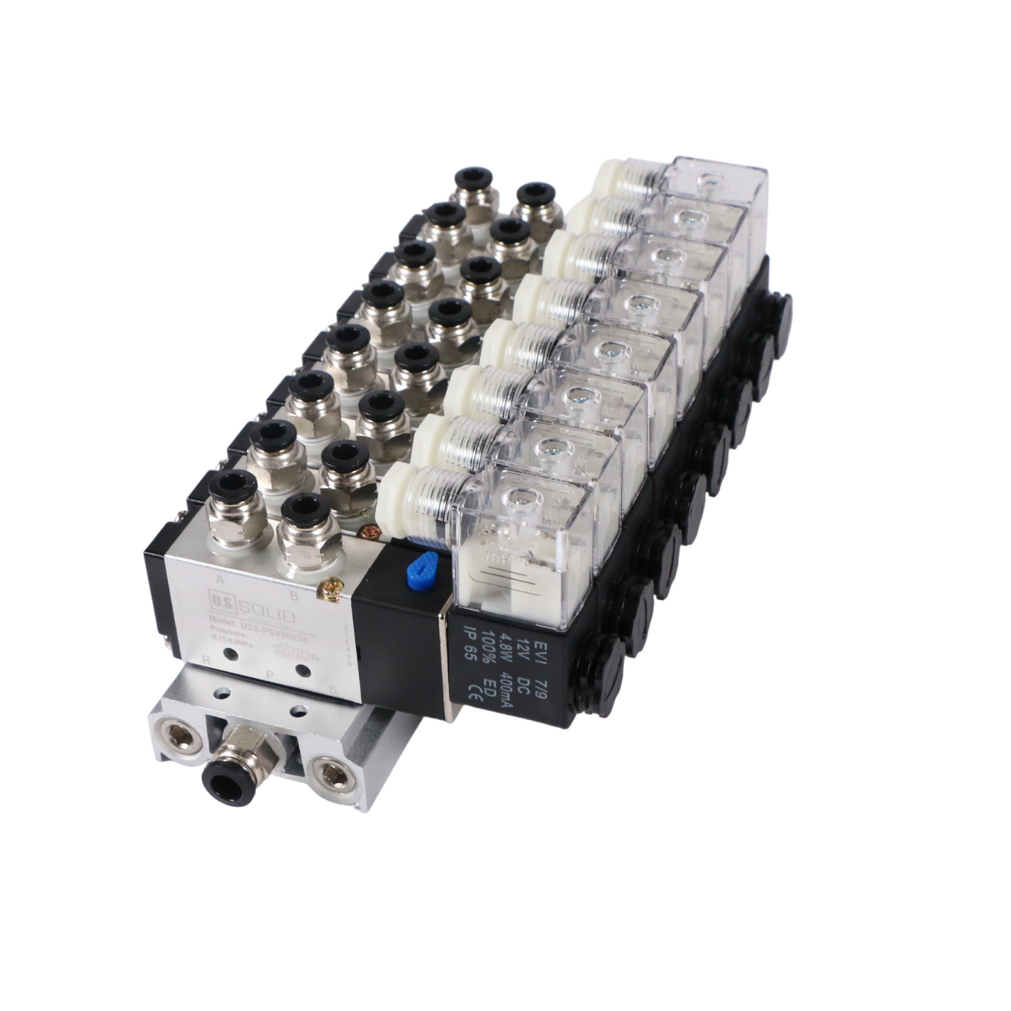 4V210-08 2 Position 5 Way 8 Pneumatic Solenoid Valves Manifold Base, AC 110V, Normally Closed