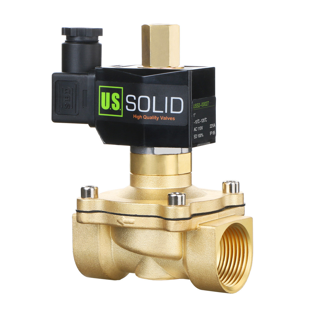 U.S. Solid Electric Solenoid Valve- 1" 110V AC Solenoid Valve Brass Body Normally Open, VITON SEAL